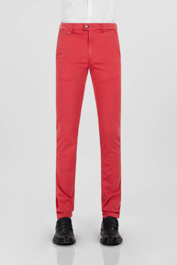 Sartoria Tramarossa PANTALONE LUIS SLIM IN GABARDINA LEGGERA DI COTONE STRETCH ROSSO Italy