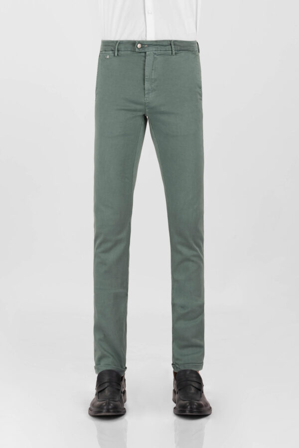 Sartoria Tramarossa PANTALONE LUIS SLIM IN GABARDINA LEGGERA DI COTONE STRETCH VERDE Italia