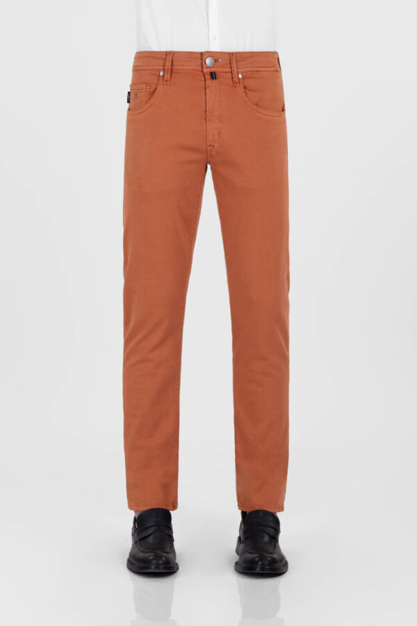 Sartoria Tramarossa PANTALONE MICHELANGELO ZIP SS REGULAR IN GABARDINA DI COTONE STRETCH ARANCIONE Offerte esclusive