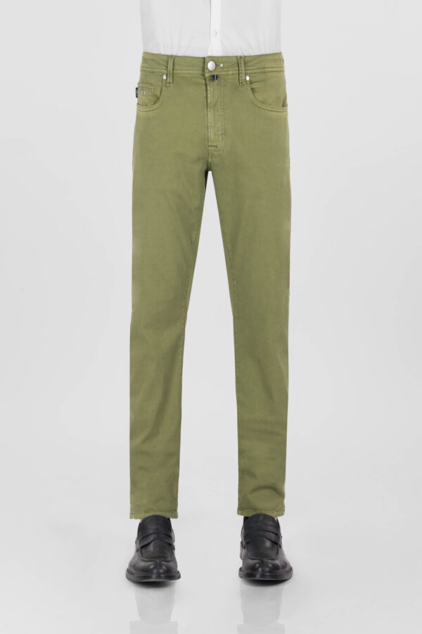 Sartoria Tramarossa PANTALONE MICHELANGELO ZIP SS REGULAR IN GABARDINA DI COTONE STRETCH VERDE Nuovo