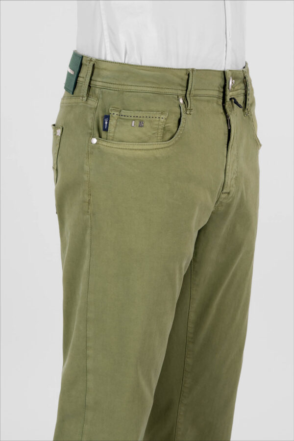 Sartoria Tramarossa PANTALONE MICHELANGELO ZIP SS REGULAR IN GABARDINA DI COTONE STRETCH VERDE Nuovo