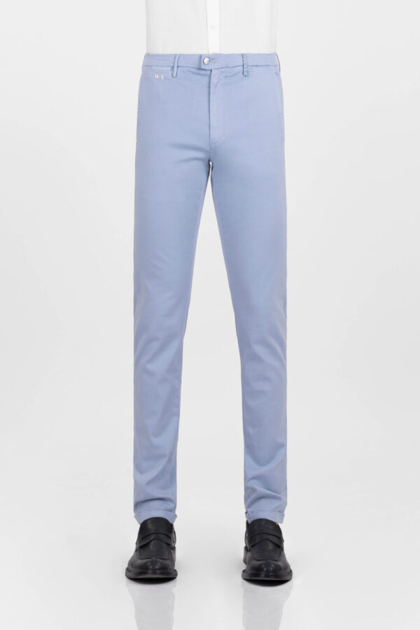 Sartoria Tramarossa PANTALONE LUIS SLIM IN GABARDINA LEGGERA DI COTONE CON STAMPA ESTERNA STRETCH BLU CHIARO Vendita