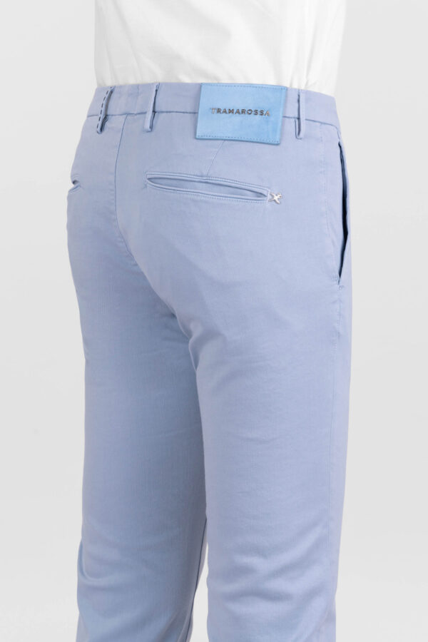 Sartoria Tramarossa PANTALONE LUIS SLIM IN GABARDINA LEGGERA DI COTONE CON STAMPA ESTERNA STRETCH BLU CHIARO Vendita