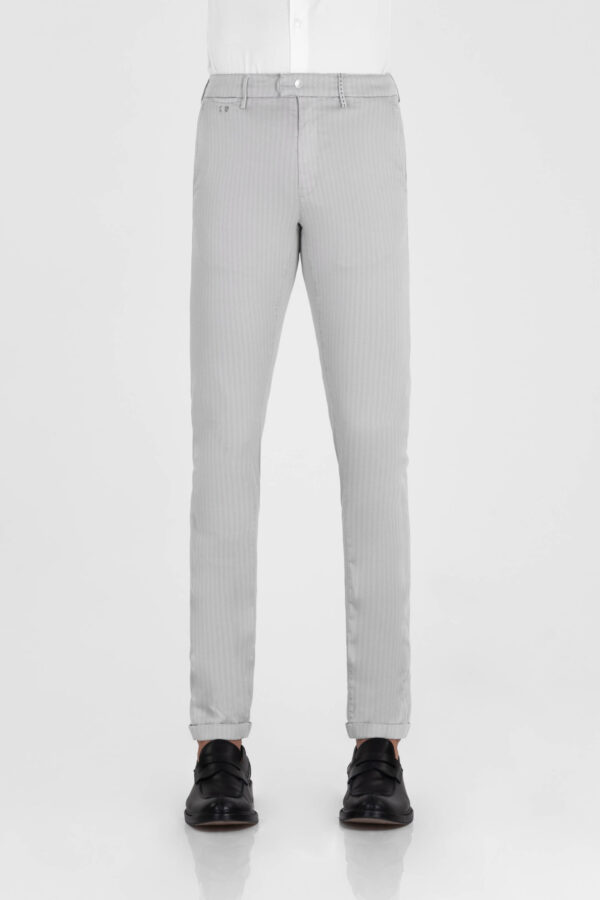 Sartoria Tramarossa PANTALONE LUIS SLIM IN GABARDINA LEGGERA DI COTONE CON STAMPA ESTERNA STRETCH GRIGIO Pezzi Unici