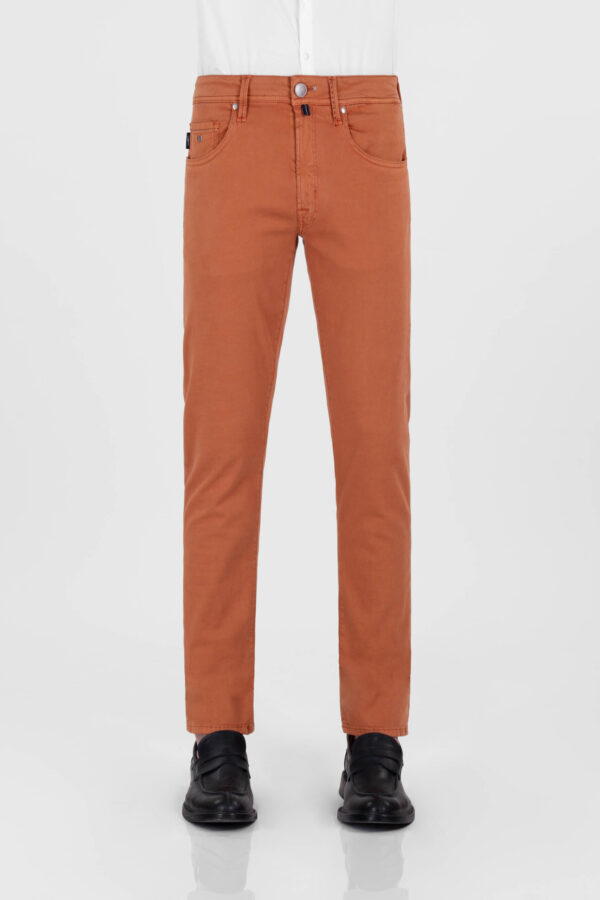 Sartoria Tramarossa PANTALONE LEONARDO ZIP SS SLIM IN GABARDINA DI COTONE STRETCH ARANCIONE Qualità Garantita