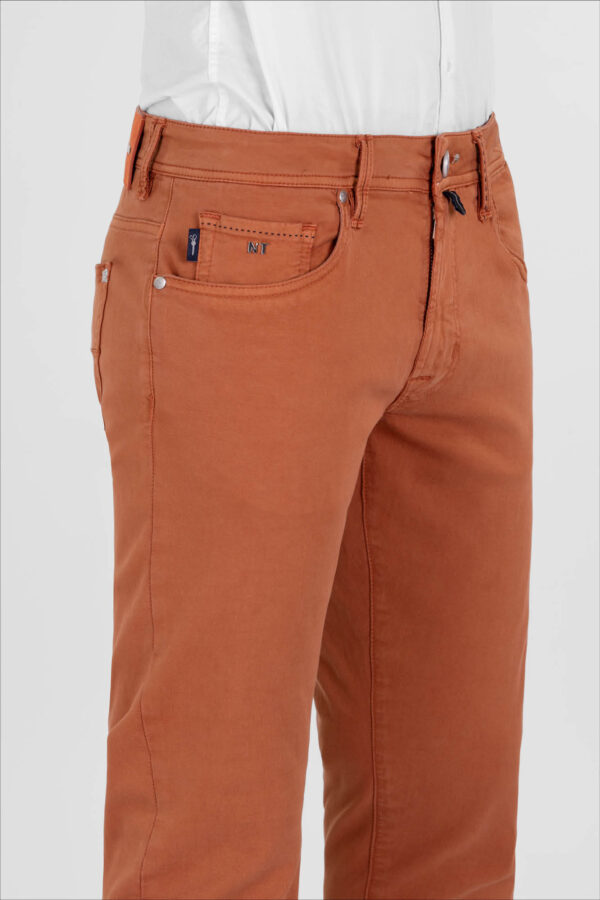 Sartoria Tramarossa PANTALONE LEONARDO ZIP SS SLIM IN GABARDINA DI COTONE STRETCH ARANCIONE Qualità Garantita