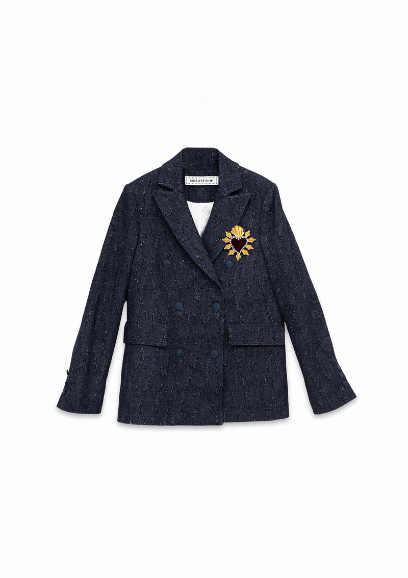 Shirtaporter Blazer Doppiopetto in Denim Jacquard Presa