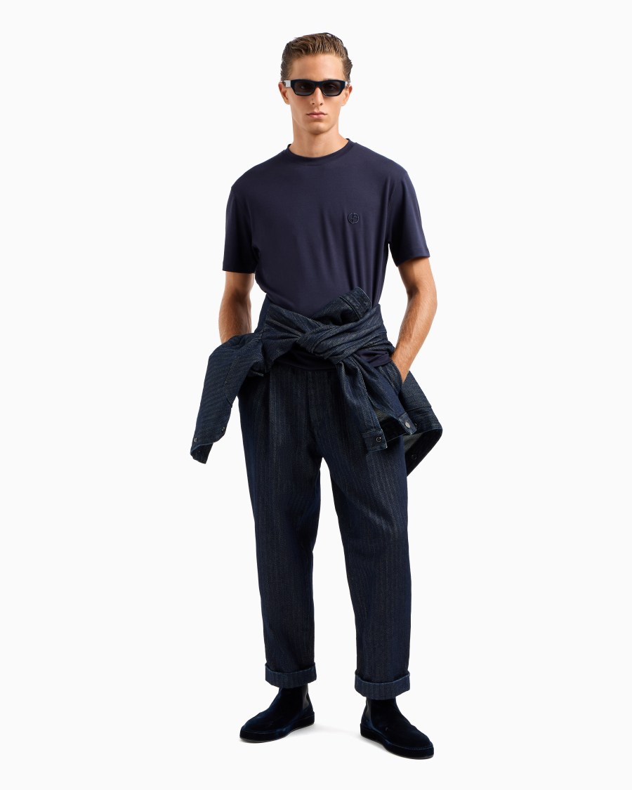 The world of armani T-SHIRT GIROCOLLO IN INTERLOCK DI COTONE E CASHMERE Convenienza