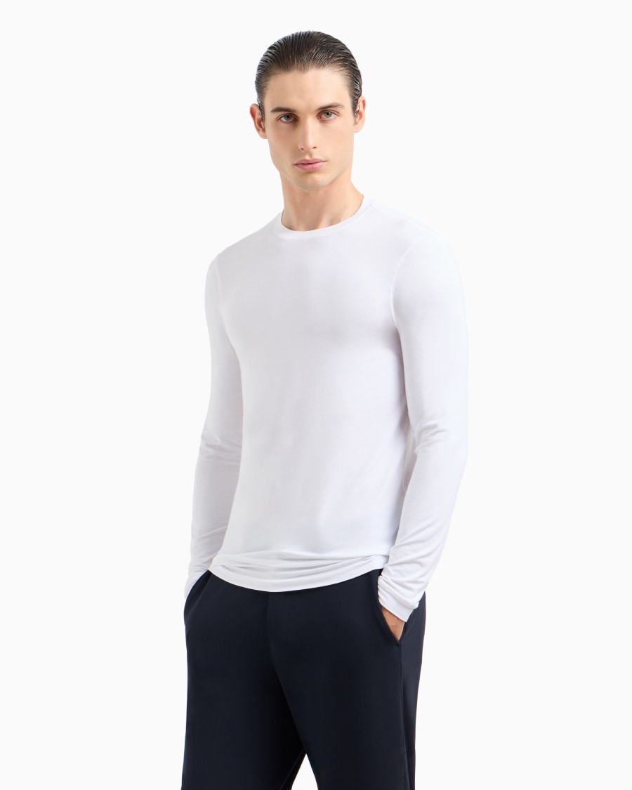 The world of armani MAGLIA GIROCOLLO A MANICHE LUNGHE IN JERSEY DI VISCOSA STRETCH Moda