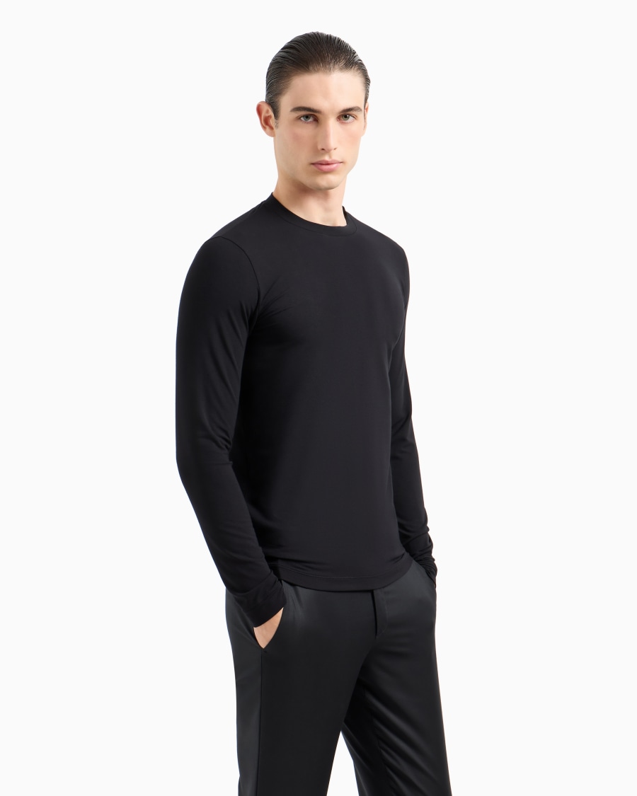 The world of armani MAGLIA GIROCOLLO A MANICHE LUNGHE IN JERSEY DI VISCOSA STRETCH Vendite Flash