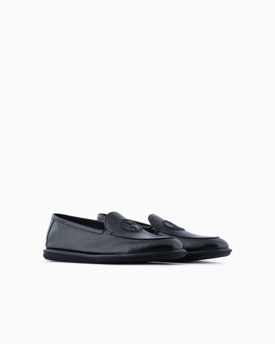 The world of armani MOCASSINI IN NAPPA VINTAGE CON LOGO RICAMATO Negozio