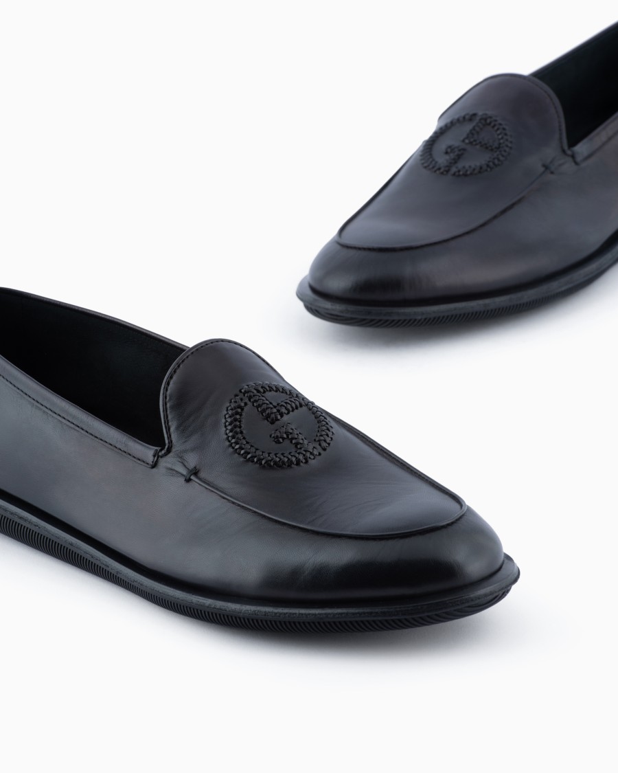The world of armani MOCASSINI IN NAPPA VINTAGE CON LOGO RICAMATO Negozio