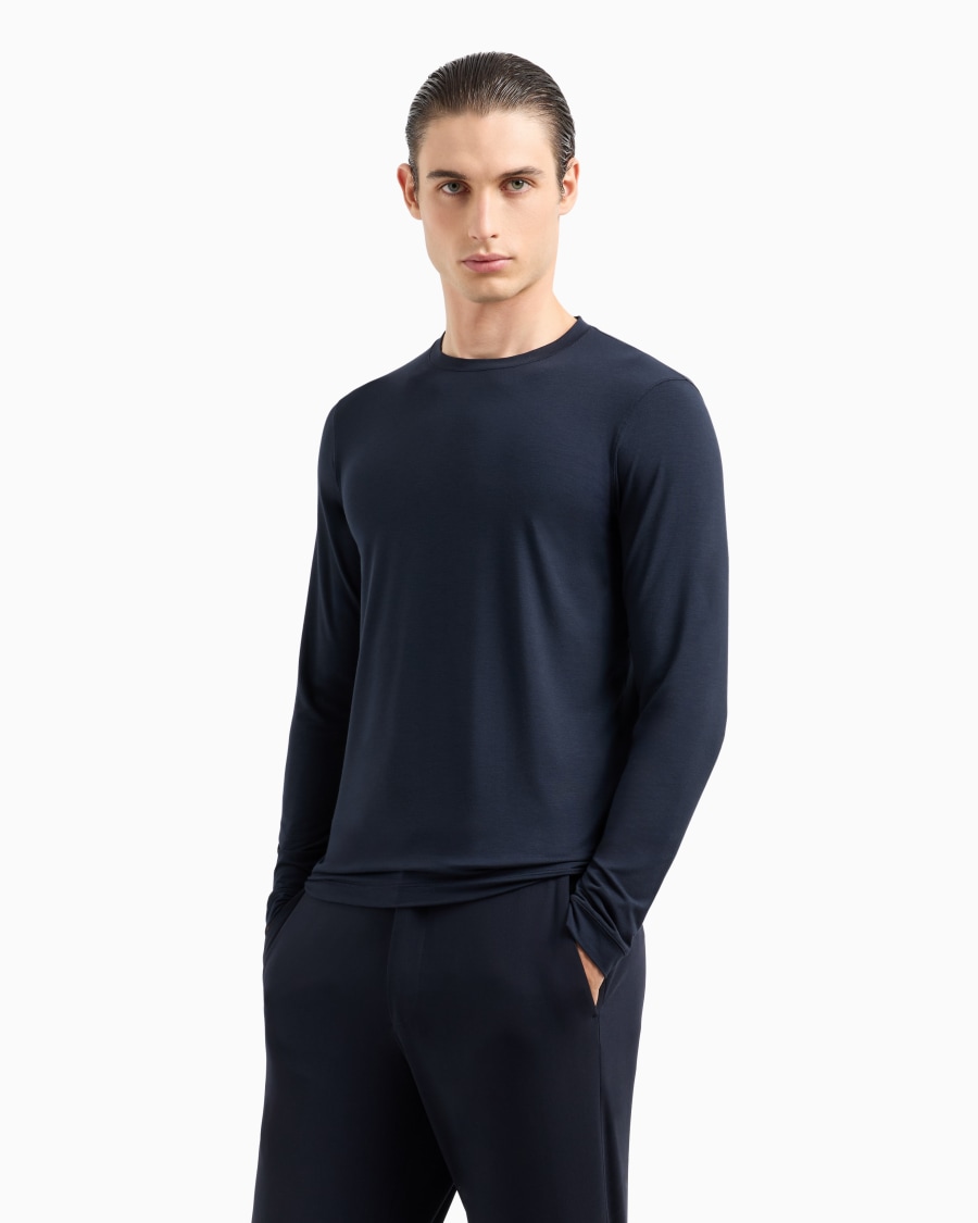 The world of armani MAGLIA GIROCOLLO A MANICHE LUNGHE IN JERSEY DI VISCOSA STRETCH Negozi Online