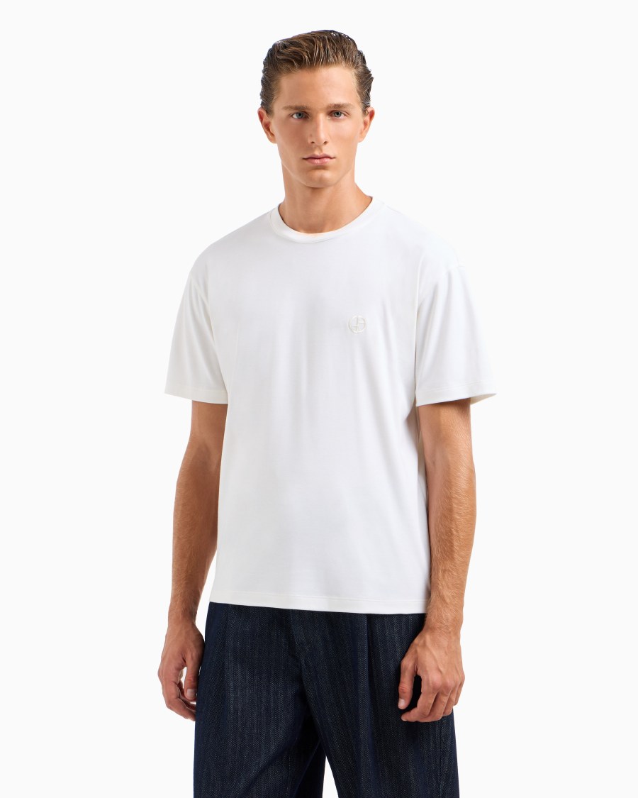 The world of armani T-SHIRT GIROCOLLO IN INTERLOCK DI COTONE E CASHMERE Promozione Limitata