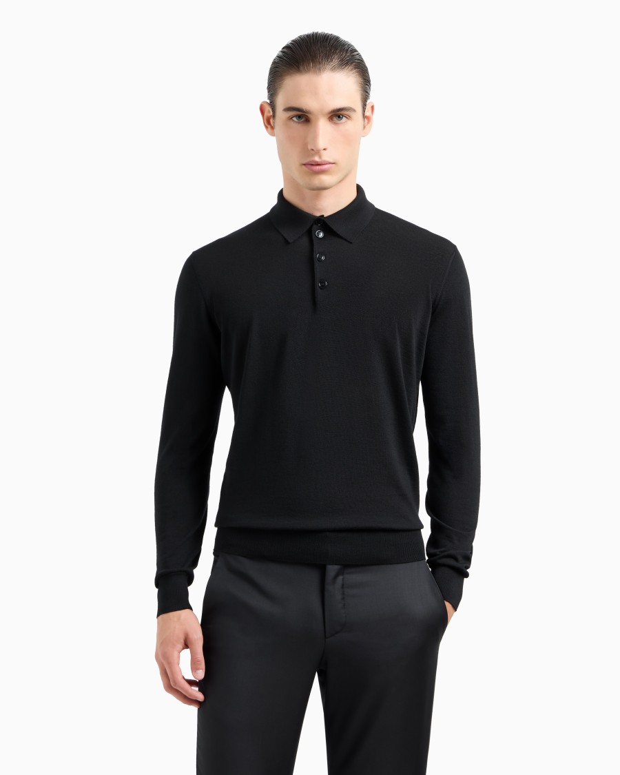 The world of armani POLO A MANICHE LUNGHE IN LANA VERGINE Online Outlet