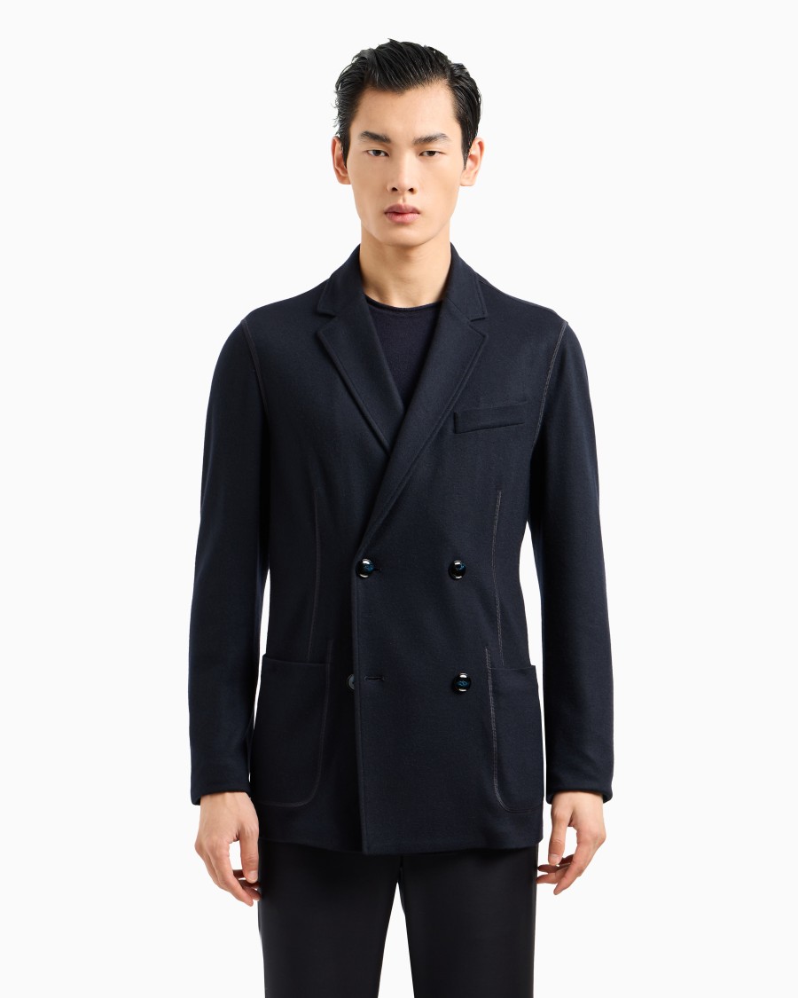 The world of armani GIACCA DOPPIOPETTO ICON IN INTERLOCK DI CASHMERE FOLLATO Grandi sconti