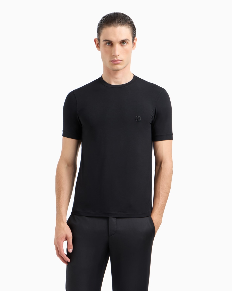 The world of armani T-SHIRT IN JERSEY BAMBOO DI VISCOSA STRETCH CON RICAMO GA Comprane uno, ottenene uno gratis