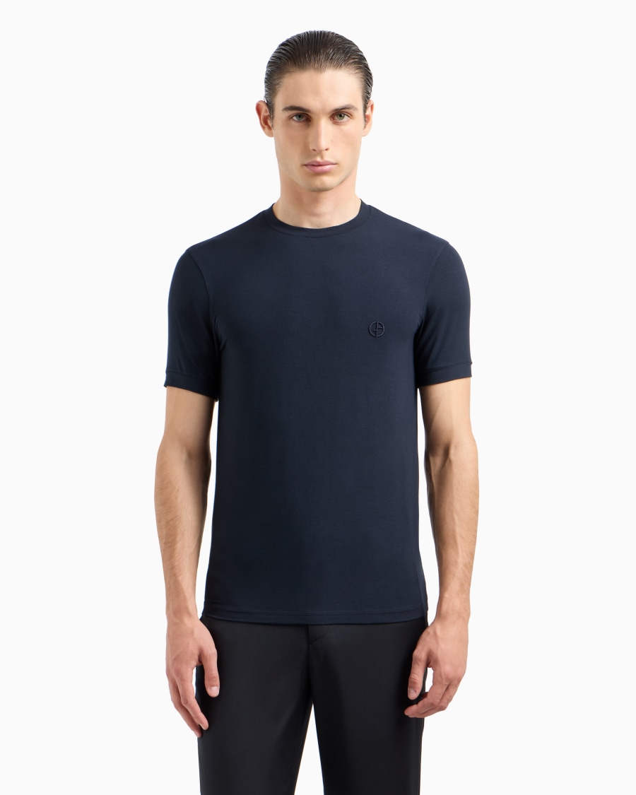 The world of armani T-SHIRT IN JERSEY BAMBOO DI VISCOSA STRETCH CON RICAMO GA Acquista Ora