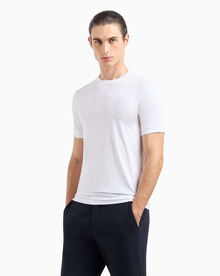 The world of armani T-SHIRT IN JERSEY BAMBOO DI VISCOSA STRETCH CON RICAMO GA Affare Del Giorno