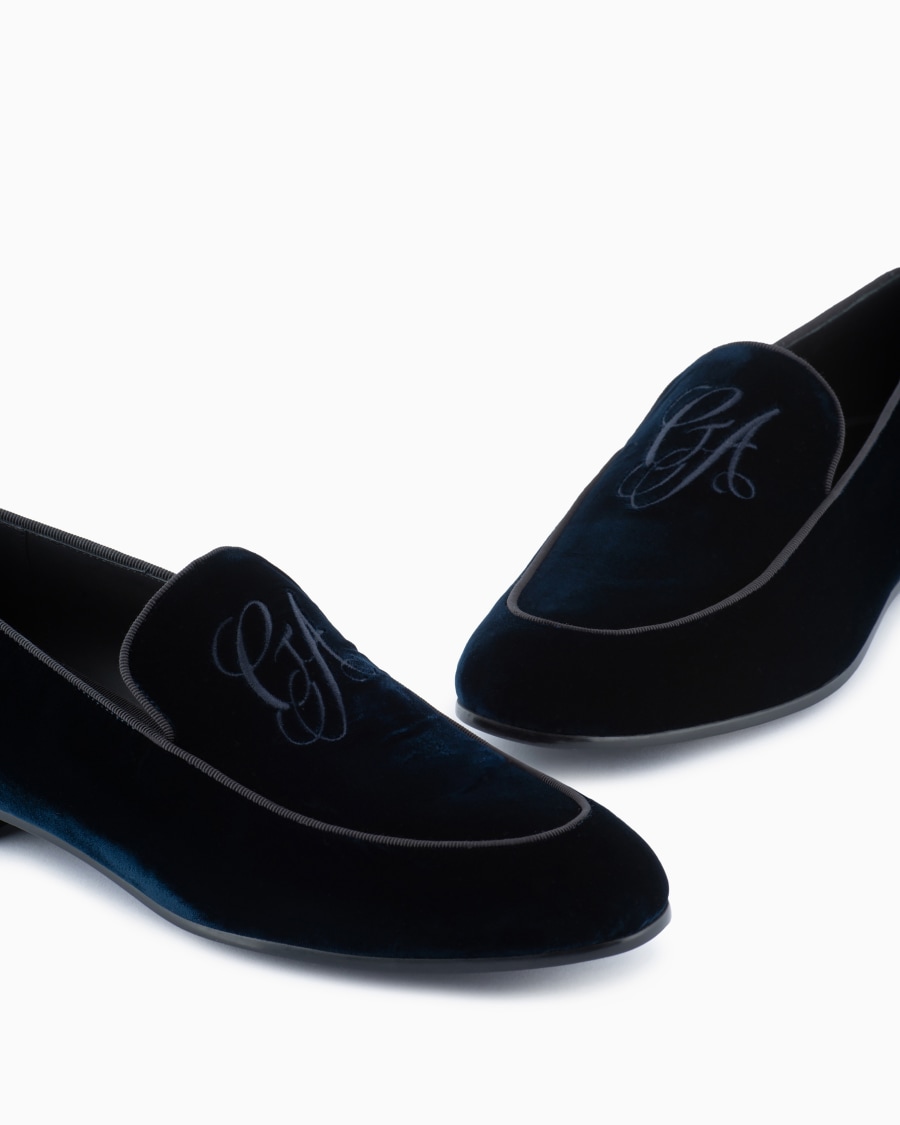 The world of armani MOCASSINI IN VELLUTO CON LOGO RICAMATO Outlet