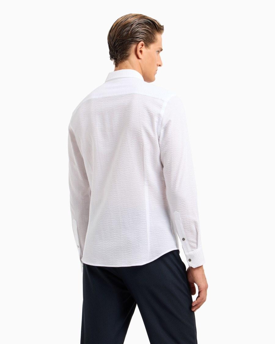 The world of armani CAMICIA SLIM FIT CON ZIP IN COTONE SEERSUCKER In Vendita