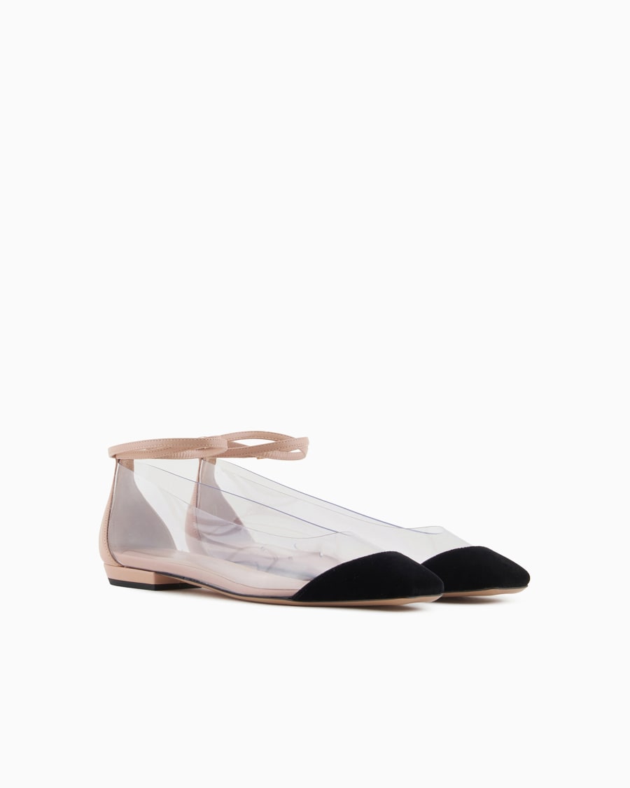 The world of armani BALLERINE CON CINTURINO IN NAPPA PVC E VELLUTO Nuova