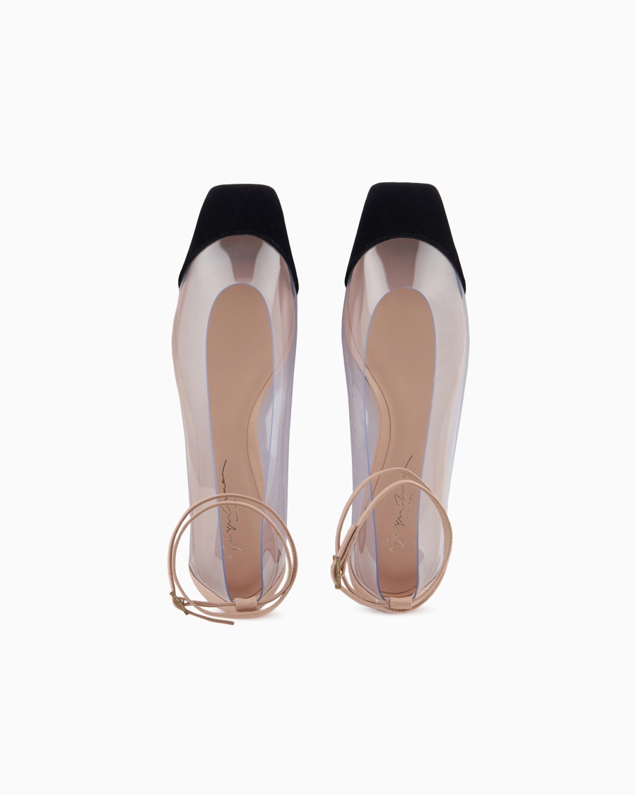 The world of armani BALLERINE CON CINTURINO IN NAPPA PVC E VELLUTO Nuova