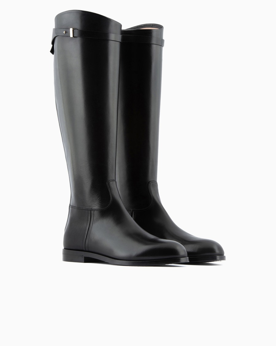 The world of armani STIVALI IN PELLE CON CINTURINO Grande vendita