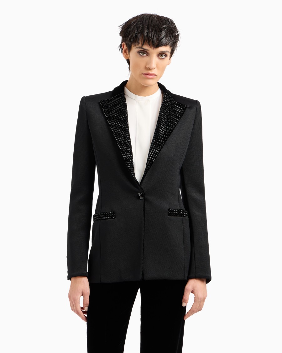 The world of armani GIACCA MONOPETTO IN JERSEY DOUBLE E VELLUTO CON RICAMI Vendite stagionali