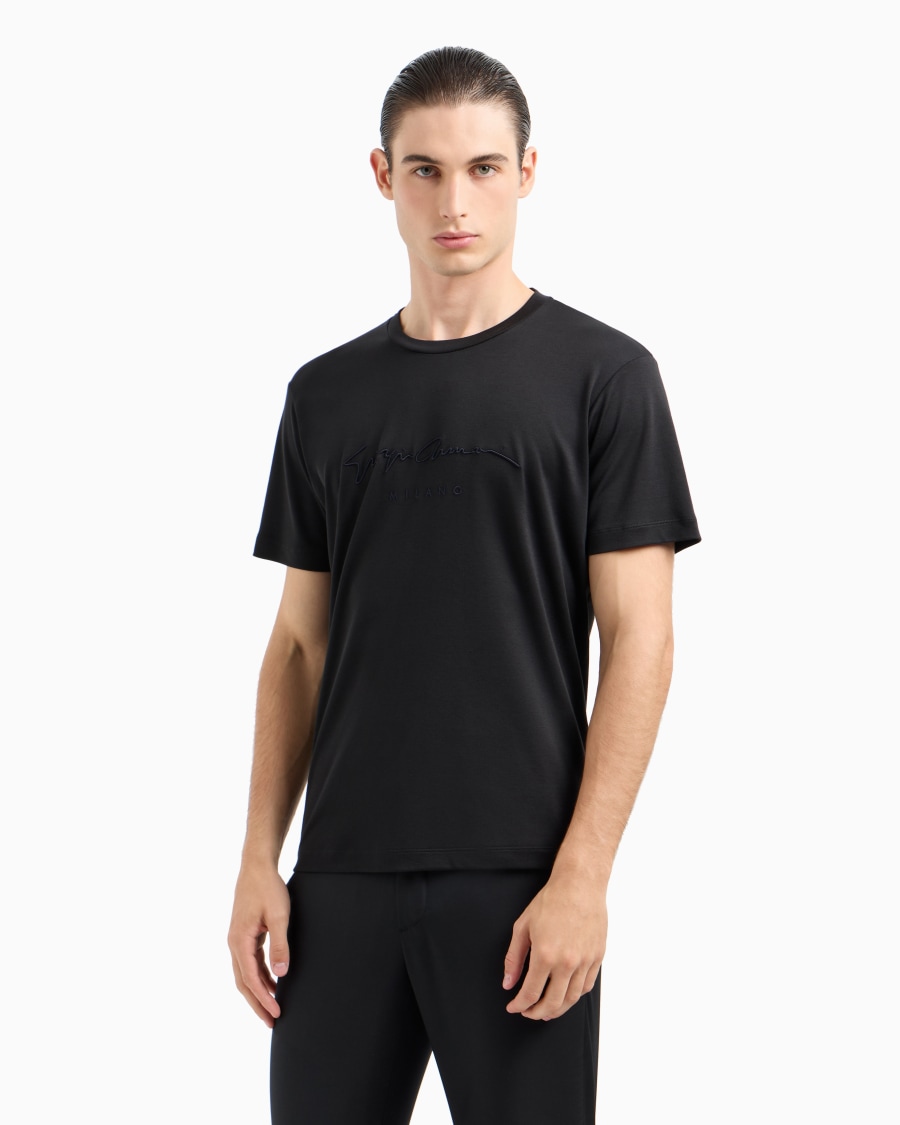 The world of armani T-SHIRT IN INTERLOCK DI PURO COTONE CON LOGO RICAMATO Offerta settimanale