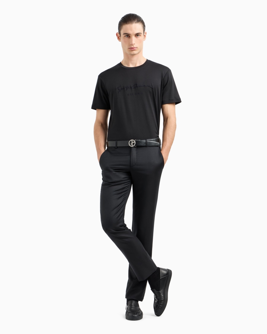 The world of armani T-SHIRT IN INTERLOCK DI PURO COTONE CON LOGO RICAMATO Offerta settimanale