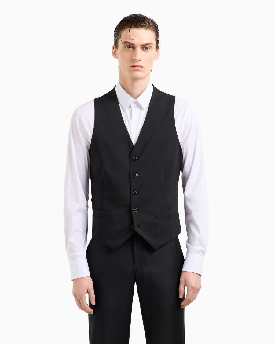 The world of armani GILET MONOPETTO IN LANA VERGINE Fino al 60% di sconto