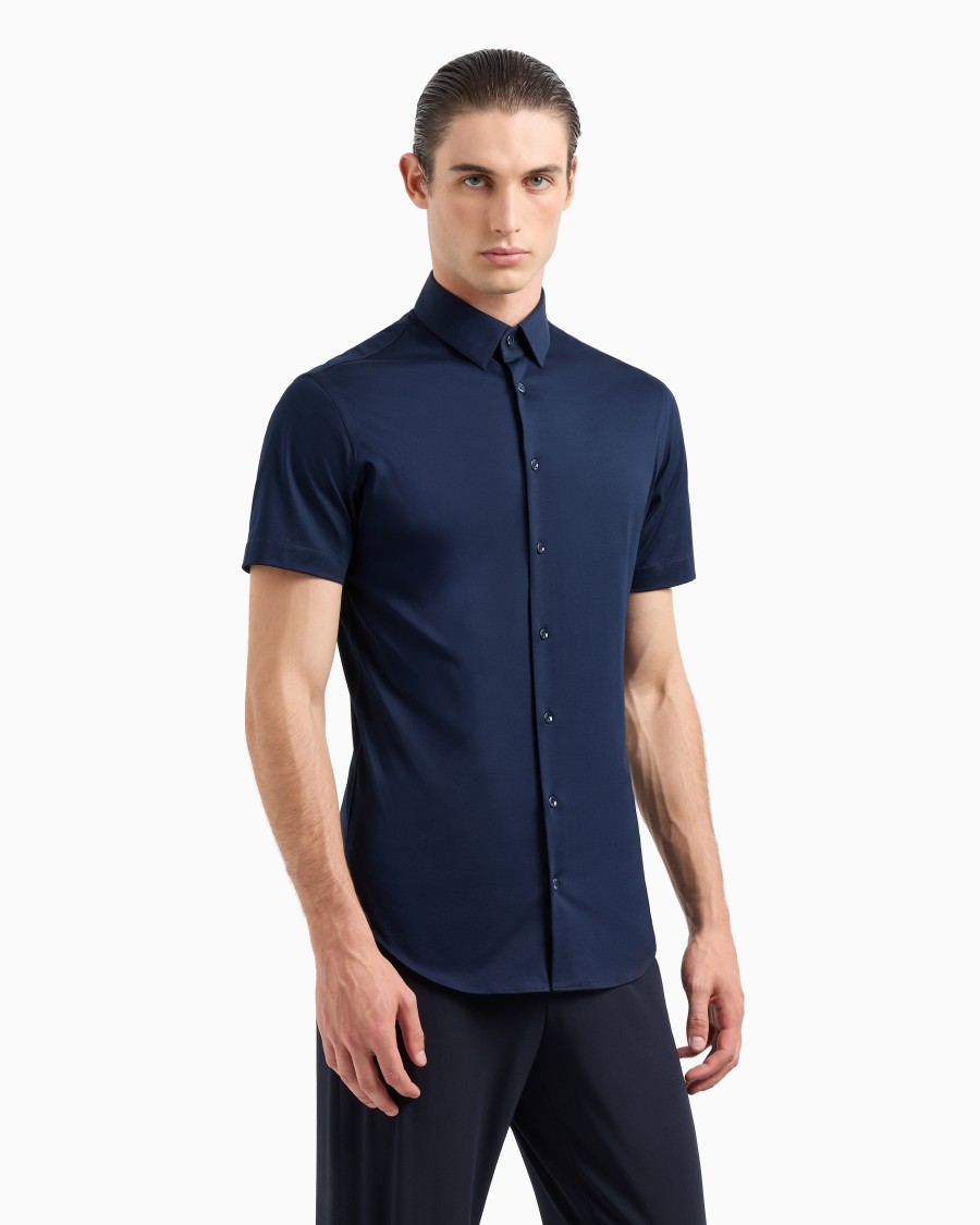 The world of armani CAMICIA A MANICHE CORTE IN JERSEY DI COTONE Sostegno trimestrale