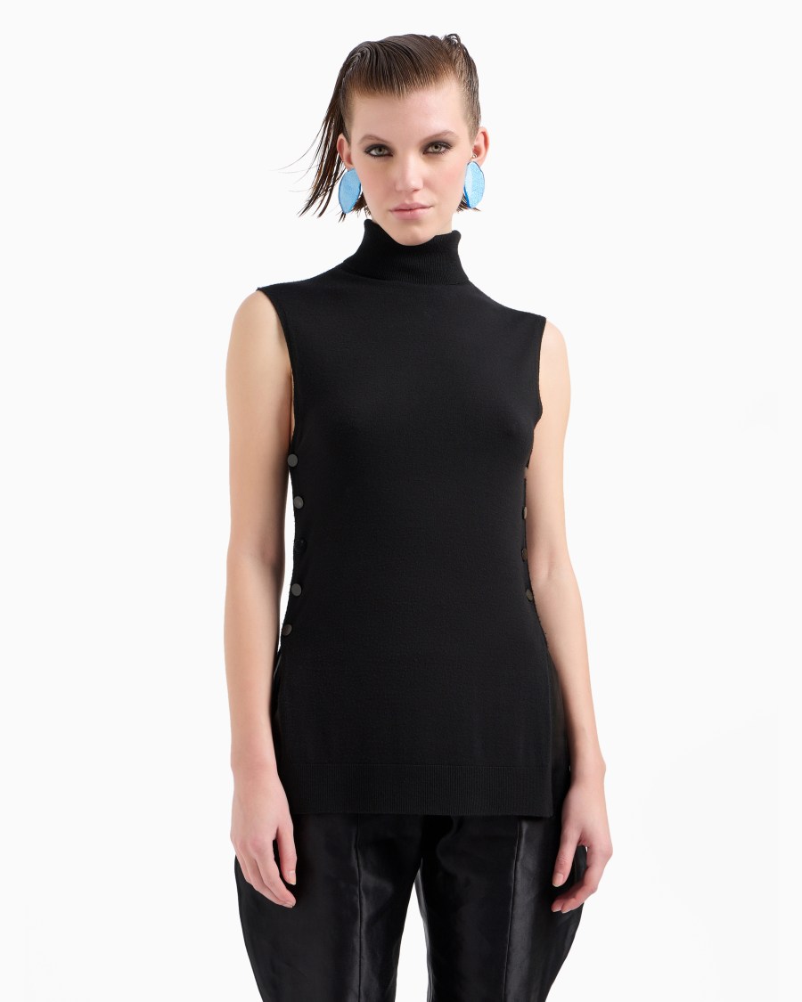 The world of armani TOP CON COLLO A LUPETTO IN LANA VERGINE Sconti questo mese
