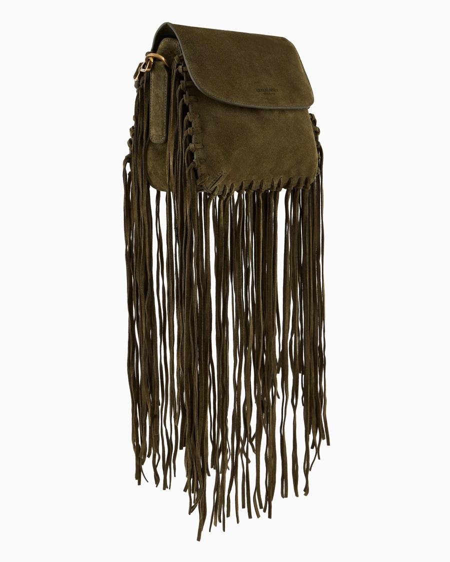 The world of armani BORSA LA PRIMA IN PELLE SCAMOSCIATA CON FRANGE Nuovo