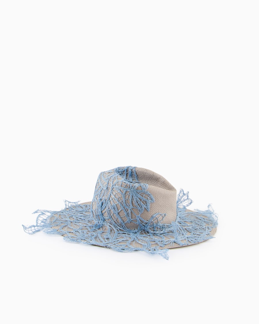 The world of armani CAPPELLO A TESA LARGA IN CARTA TESSILE CON RICAMI Pezzi Unici
