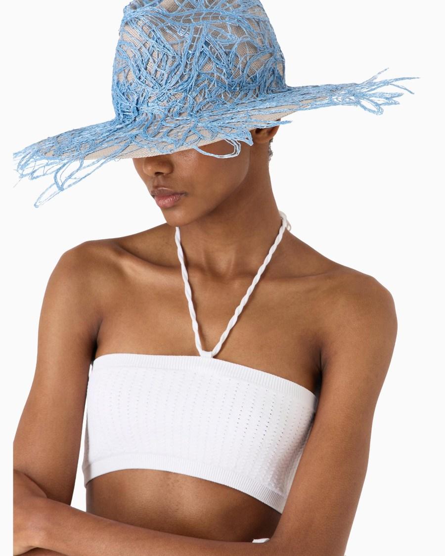 The world of armani CAPPELLO A TESA LARGA IN CARTA TESSILE CON RICAMI Pezzi Unici