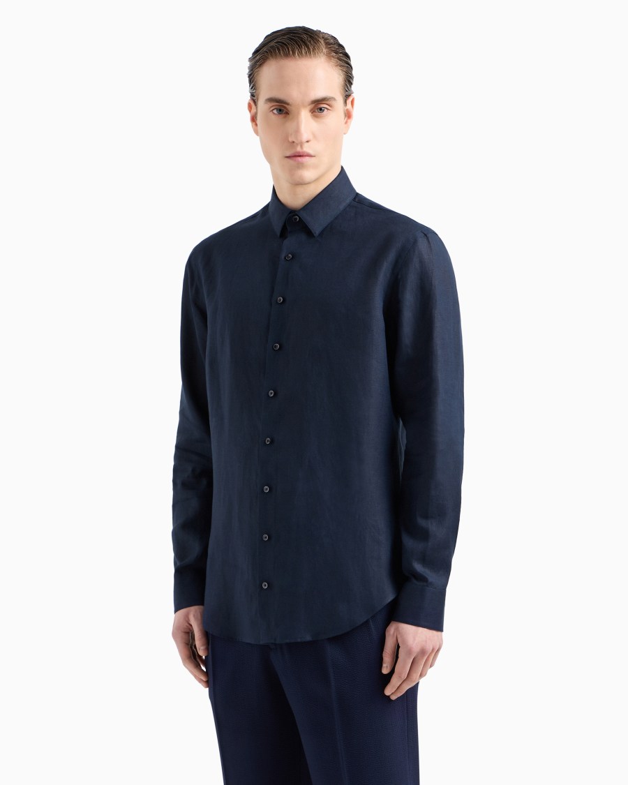 The world of armani CAMICIA REGULAR FIT IN LINO Spedizione gratuita