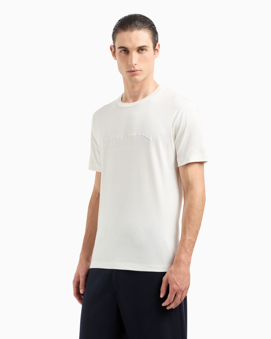 The world of armani T-SHIRT IN INTERLOCK DI PURO COTONE CON LOGO RICAMATO Negozio online di fabbrica