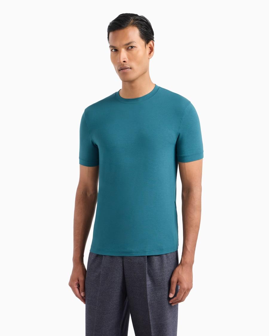 The world of armani T-SHIRT GIROCOLLO A MANICHE CORTE IN JERSEY DI VISCOSA STRETCH Smaltimento dello stoccaggio