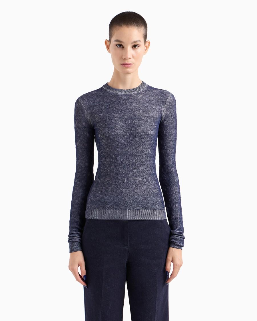 The world of armani DENIM COLLECTION MAGLIA GIROCOLLO IN MISTO VISCOSA GOFFRATA Enormi sconti