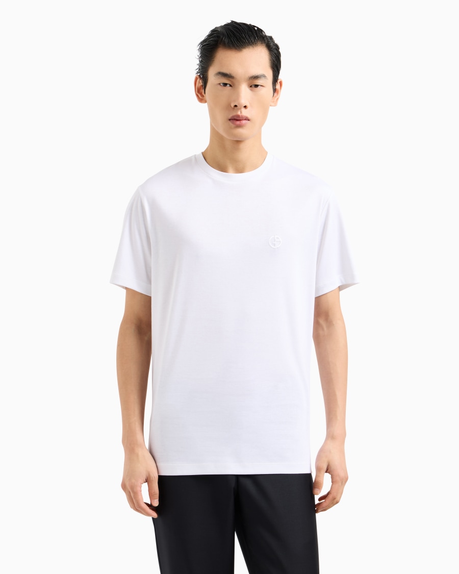 The world of armani T-SHIRT IN INTERLOCK DI COTONE CON LOGO RICAMATO In Linea