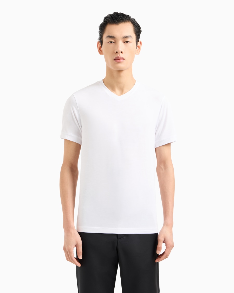 The world of armani T-SHIRT CON SCOLLO A V ICON IN JERSEY DI VISCOSA STRETCH Qualità