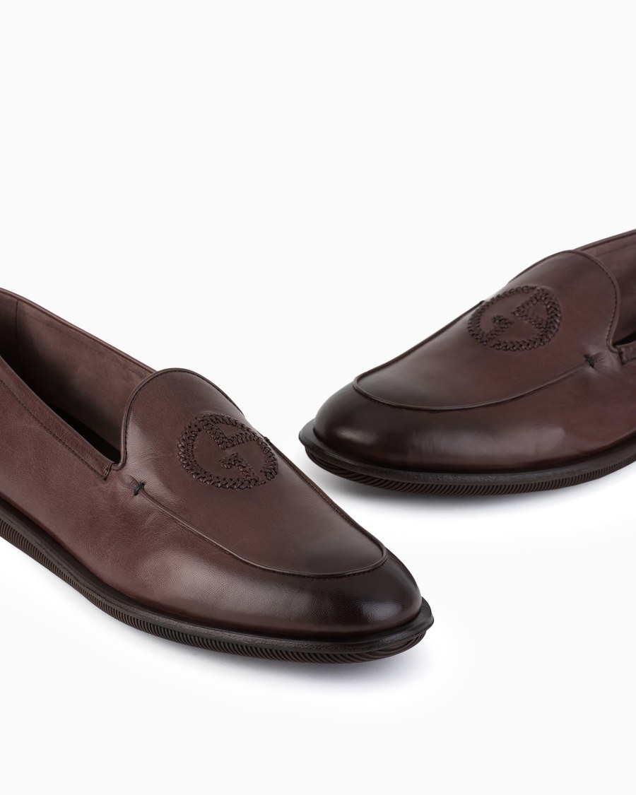 The world of armani MOCASSINI IN NAPPA VINTAGE CON LOGO RICAMATO Prezzo Ridotto