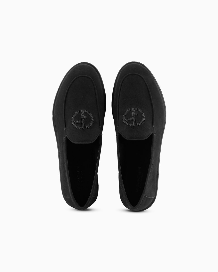 The world of armani MOCASSINI IN SUEDE CON LOGO RICAMATO Offerta