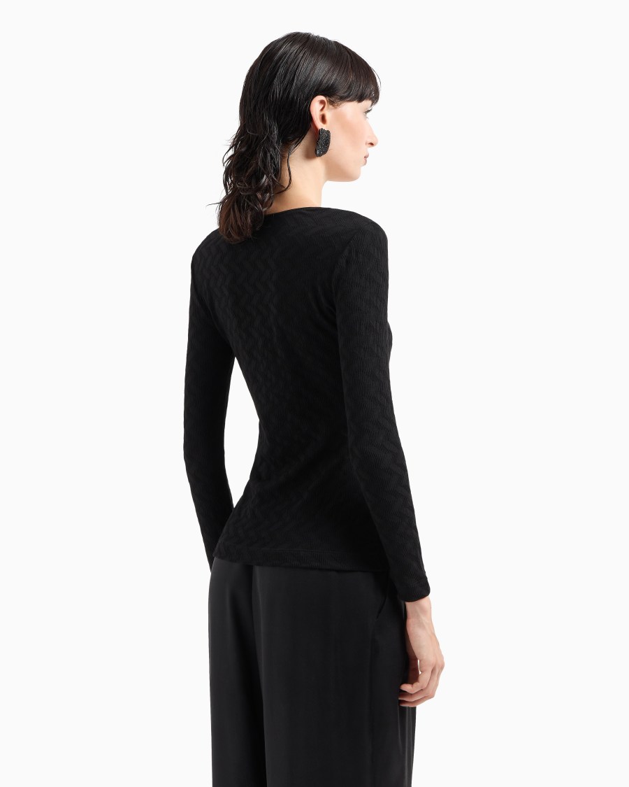 The world of armani MAGLIA GIROCOLLO IN JERSEY DI VISCOSA E CASHMERE JACQUARD ASV Saldi