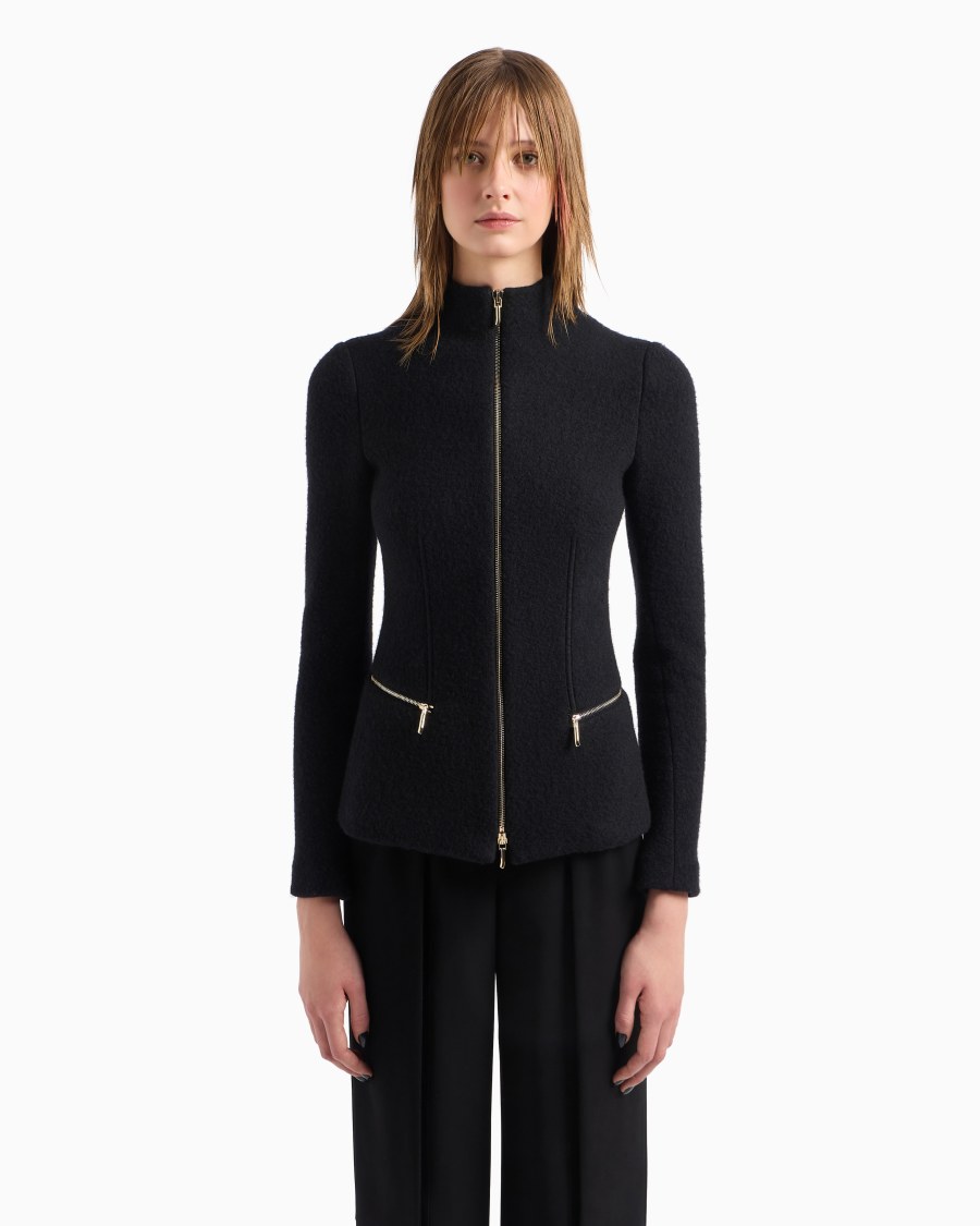 The world of armani GIACCA CON ZIP IN COTONE LANA E CASHMERE DOUBLE Saldi Di Fabbrica