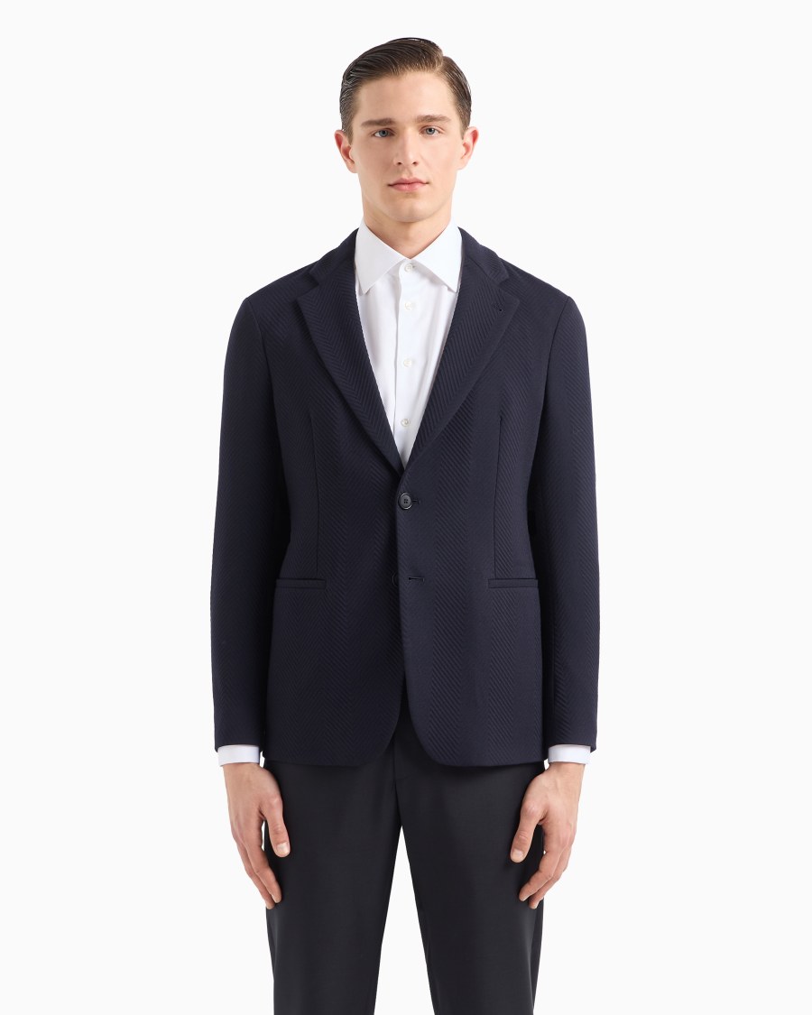 The world of armani GIACCA MONOPETTO IN MISTO LANA STRETCH JACQUARD CHEVRON Enormi risparmi