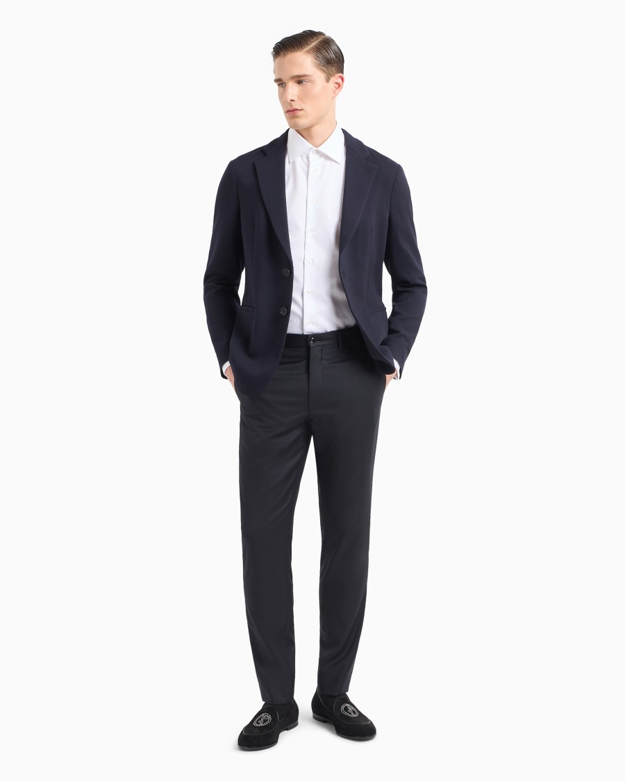 The world of armani GIACCA MONOPETTO IN MISTO LANA STRETCH JACQUARD CHEVRON Enormi risparmi
