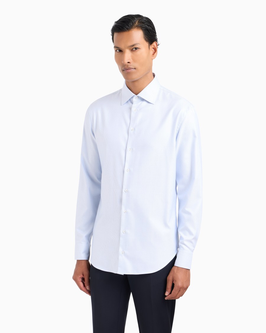 The world of armani CAMICIA REGULAR FIT IN COTONE MICROARMATURATO Sostegno trimestrale